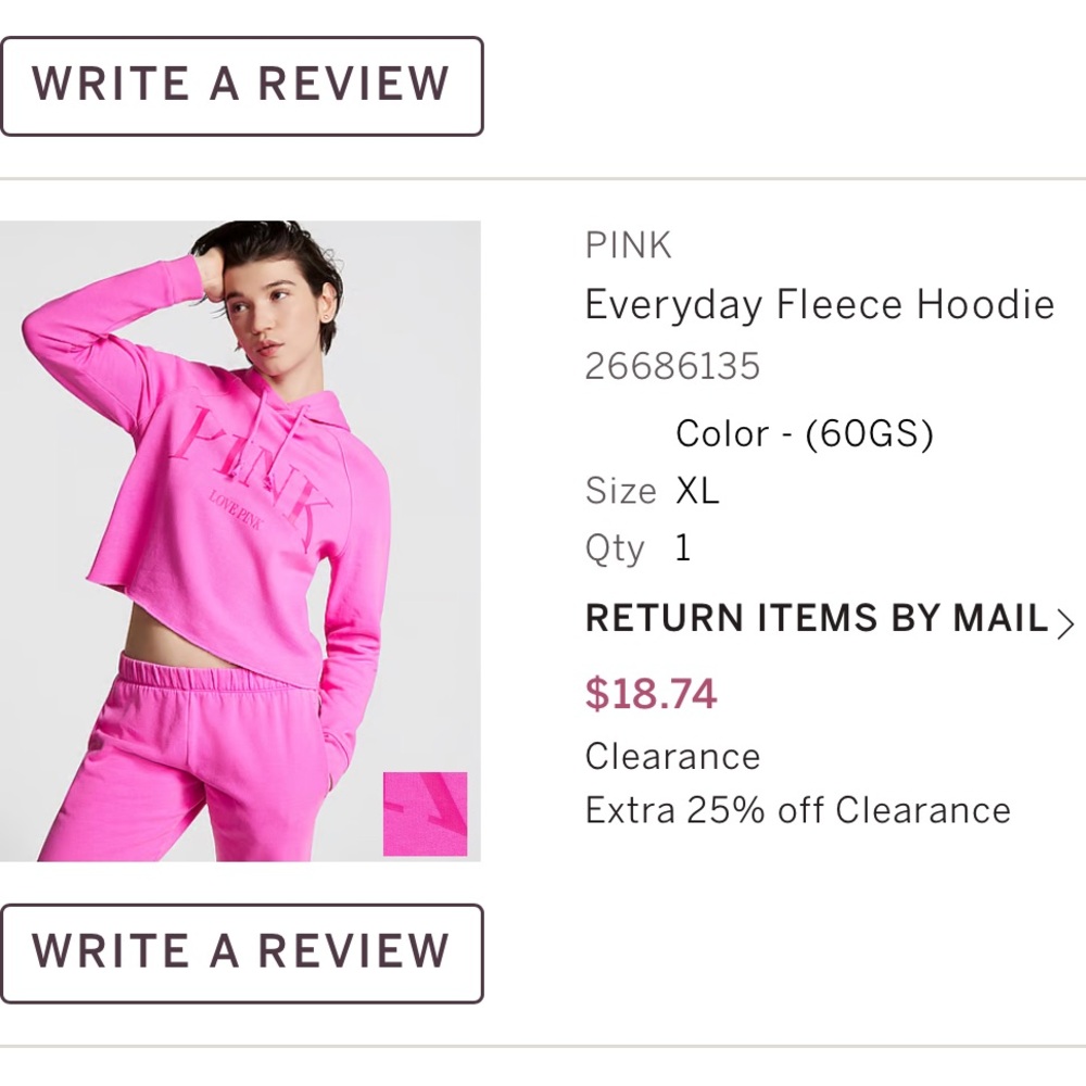 PINK Hot Pink Everyday Fleece Crop Hoodie And Sweatpants Set Victoria’s Secret